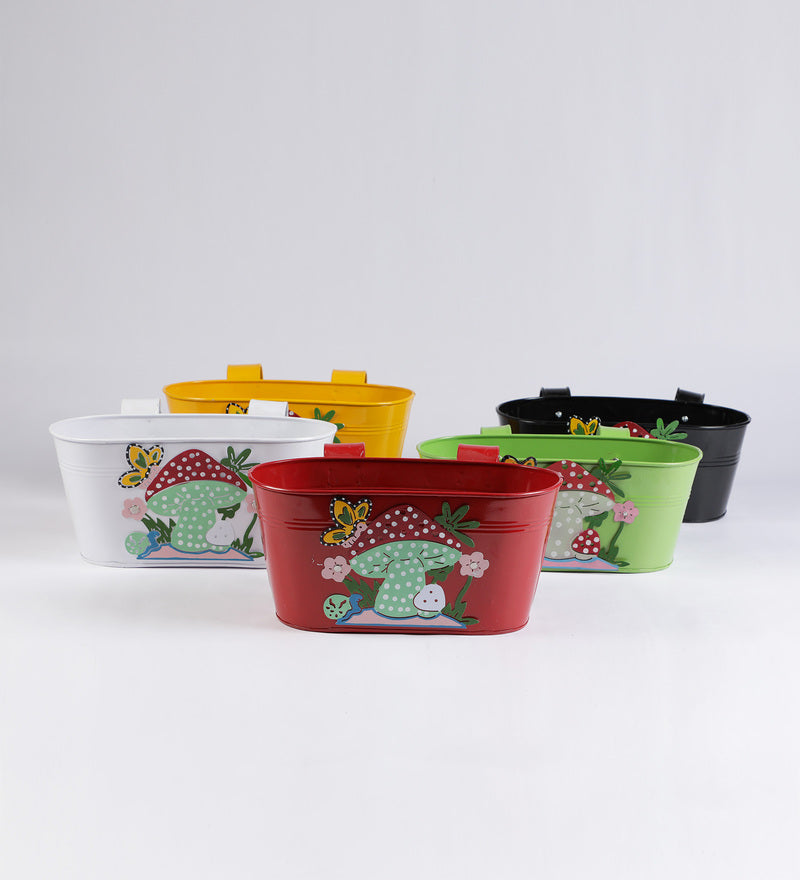 Set of Five Railing Mushroom Tubs Exotic Flora