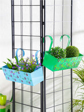 Set of two Handpainted Rectangle Planter Blue & Green