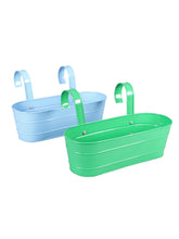 Set of two Oval Railing Planter Large Green & Blue