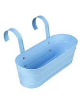 Set of two Oval Railing Planter Large Green & Blue