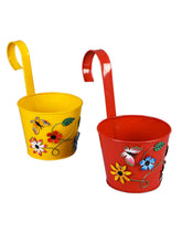 Set of Two Flower Embossed Railing Planter Red & Yellow