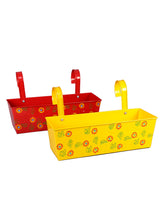 Set of two Handpainted Rectangle Planter Red & Yellow