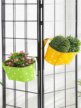 Set of two Polka Dot Oval Railling Planter Big Yellow & Green