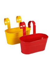 Set of two Oval Railling Planter Small Yellow & Red