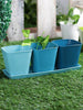 Set of three Herb Pots Blue