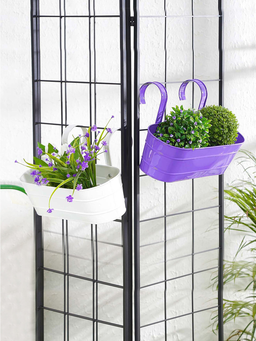 Set of two Oval Railing Planter Large Purple & white– Exotic Flora